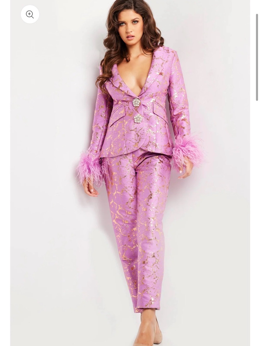 JOVANI ✨ Lavender Gold Feather Cuffs Pant Suit 24621 Sz 12 - Picture 2 of 16